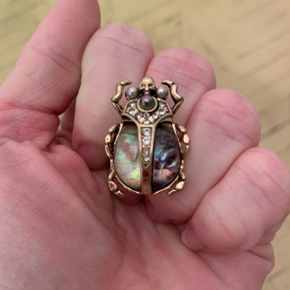 Scarab Ring Gold Egyptian Abalone 7.25 7 Skull - Picture 7 of 7